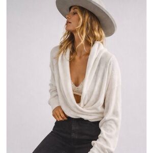 We The Free Hold Me Close Pullover Ivory Ribbed Open Back Top M